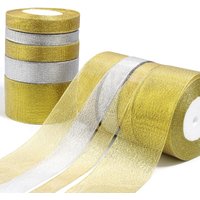 25Yards/Lot 0.6-5cm Natural Satin Gold Silver Glitter Ribbon For DIY Bow Crafts Gift Wrapping Bouquets Party Christmas Decor