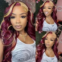 99J/613 Body Wave 13x4 Lace Frontal Highlight Wig Human Hair Brazilian High Density Ombre Blonde With Red Colored Human Hair Wig