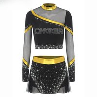 Women Rhinestone Cheerleading Outfits Ballet Dance Performance Cheerleader Costume Rhinestone Crop Tops with Dance Skirt Set
