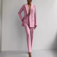 office blazer pants two piece set womne fashion buton suit coats two piece sets autumn winter fashion casual solid pant sets