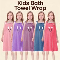 1pc Kids Bath Towel Wrap , Cute Bunny Ears Microfiber Bath Skirt for Girls Age 6-12, Ultra-Soft Absorbent Skin-Friendly 250gsm