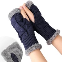 AliExpress NONE Winter Warm Fleece Thick Gloves Knitted Arm Warmers Wool Women Autumn Fashion Fingerless Wrist Cuff Furry Short Hand Sleeves