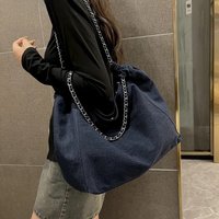 Chic Style Big Chain Shoulder Tote Bags For Women 2023 Luxury Designer Handbags Denim Fabric Pure Color Large Capacity Shoppers