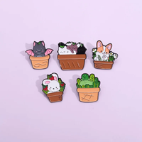 Cute Animal Enamel Pin Cute brooch with rabbit, frog, cat, dog and bat hiding in potted plants Accessories Metal Badge Jewelry