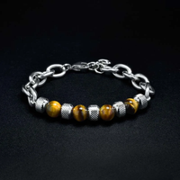 Trendy Mens Stainless Steel Bracelet 100% Real Natural Stone Beads Braslet Tiger eye Punk Link Chain Brazalete Gift For Him