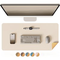 Double-Sided Desk Pad, Leather Desk Mat, Eco Cork Desk Pad Protector, Large Mouse Pad Waterproof Desk Writing Pad for Office