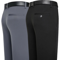 Suit Pants Men Business Casual Trousers Formal Dress Straight Pants Elastic Black Navy Blue Male Clothing