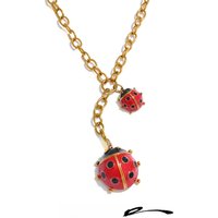 Yhpup Fashion Red Insect Ladybird Chain Pendant Necklace Rust Resistant 18K Golden PVD Plated Stainless Steel Cute Jewelry