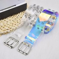 Summer Waistband Transparent Two Row PVC Belt Laser Square Pin Buckle Multi Hole Belts Accessories for Women Creative Gifts