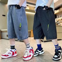 Korean Kids Boy Loose Straight Summer Jeans Shorts Tweens Child Luxury Black Blue Denim Shorts 5 6 7 8 9 10 11 12 13 14 Years