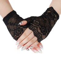 AliExpress NONE Women Short Lace Hollow-Out Fingerless Gloves Sun Protection Sleeves Mesh Thin Cycling Sexy Mittens Half Finger Handschoenen
