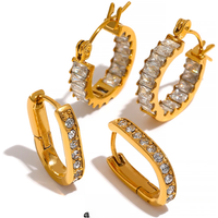 Yhpup Tarnish Free Exquisite Cubic Zirconia Stainless Steel Gorgeous Hoop Huggie Earrings Bling Gold Color Fashion Shiny Jewelry