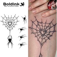 Halloween Heart-Shaped Spider Web Temporary Tattoo,Lasts To 15 Days New Technology Magic Waterproof Semi Permanent Sticker.