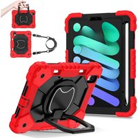 For iPad Mini 7 2024 Case Mini6 2021 Silicone Heavy-duty Protection Shockproof 360° Rotating Strap Handle Bracket Tablet Case C3
