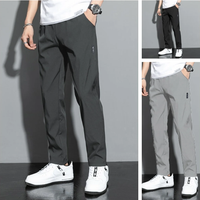Ice Silk Men's Pants 2023 Summer Black Gray Thin Business Casual Pants Outdoor Elastic Breathable Straight Leg Sweatpants
