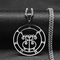 Satan Sigil GREMORY Stainless Steel Round Necklace Chain Women Silver Color Statement Necklaces Jewelry colar feminino N3329S03
