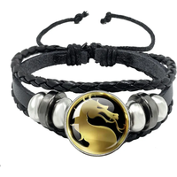 Mortal Kombat Dragon Totem Leather Bangle Bracelet Handmade Glass Cabochon Pendant Jewelry Bracelet Jewelry