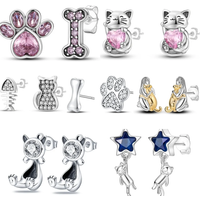 925 Sterling Silver Cat Dog Animal Paw Prints Series Stud Earring Zircon For Women Exquisite Daily Wear Jewelry Accessories Gift