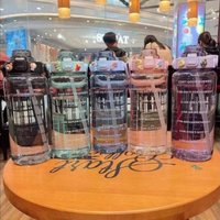 AliExpress NONE 2 Liter Water Bottle with Straw Female Jug Girls Portable Travel bottles Fitness Bike Cup Summer Cold Water Jug with Time Marker