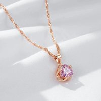 Wbmqda Geometric Pink Stone Pendant And Necklace For Women 585 Rose Gold Color Wedding Party Shiny Jewelry Accessories