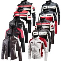 AliExpress Qj cinga 2025 New Color Blocked Stand Up Collar PU Leather Motorcycle Bike Jackets for Men,multi-color Spring Autumn Thin Casual PU Coat