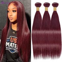 Straight Human Hair Bundles Wine Red Color 99J Burgundy Straight Brazilian Remy Virgin Human Hair Quick Weave Bundles Extensions