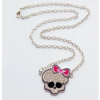 Halloween Skeleton Necklace Fashion Punk Gothic Cute Pink Bow-Knot Skeleton Pendant Necklace Jewelry Christmas Gifts