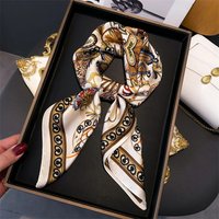 Scarf For Women Spring/Summer Imitation Silk Square Scarf for Women Decoration Bandanna Print Neckerchief Luxury Headband Hijab