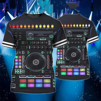 DJ Rock T-shirt Men's Bar Nightclub Party Short sleeved Fashion Trendy Men's Top Musical Print O-neck Hip Hop T-shirt