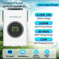 SANDISOLAR 4200W – hybrydowy falownik do zasilania energią słoneczną, 24 V DC na 230 V AC, generuje czystą falę sinusoidalną, 120 A, szybkie ładowanie, możliwość połączenia równoległego do 9