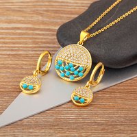 Nidin New Arrival Hot Sale Round Shape Zircon Pendant Necklace Earrings Charm Jewelry Sets For Women New Trend Party Gifts