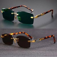 AliExpress RPXBGUCKARHG Retro Frameless Men's Sunglasses Green Crystal Stone Leopard Print Cycling Goggles Black Shades UV Protective Outdoor Sunglasses