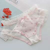 Women Cute Lovely Sweety Lolita Princess Style Sexy Lace Transparent Underwear Small Floral Mesh Breathable Panties Breifs