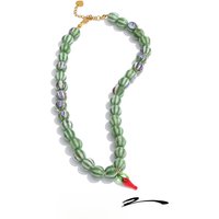 Yhpup Green Ceramic Beads Chain Chilli Drop Handmade Necklace Stylish Unique Tarnish Resistant Trending Jewelry for Women