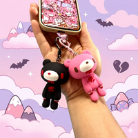Cute Violent Bear Phone Strap Y2K Pink Black Gloomy Bear Keychain Silicone Bloody Doll Pendant Bag Charm Accessories Couple Gift