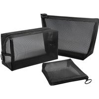 Aosbos 3-Pack Mesh Cosmetic Bag Set - Travel/On-The-Go Makeup Storage, Zipper Closure Small Pouch