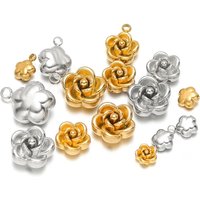 10pcs Stainless Steel Rose Flower Charms Beads Pendants for Handmade Jewelry Bracelet Making DIY Necklace Earrings Findings Bulk