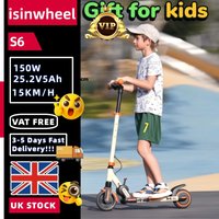 ISINWHEEL S6 Electric Scooter for Kids Ages 6-15, 150W Motor, 10/15 KM/H, 6.5" Solid Tire, Dual Braking, Front Suspension