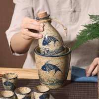Wine Warmer Japanese Sake Pot Handmade Ceramic Cup Set Antique Wine Dispensing Pot Hot Pot Vintage Baijiu Cup Spirits Cup