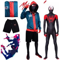 BEAST KINGDOM Spider Miles Morales Cosplay Halloween Jacket Bodysuit Mask Party Costume Suits Spider Miles Fantasy for Unisex