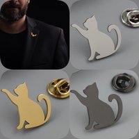 Fashion punk style cat stainless steel gold-plated badge, men's suit collar pin, silver brooch suit, wedding jewelry