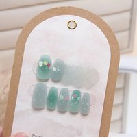 10Pcs False Nails Matte Flower Medium Length Press on Reusable Design Square Fake Nails Art With Wear Tool Wearable Nails Tips