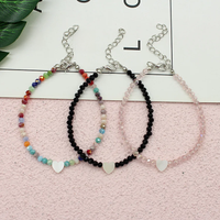 Women Beads Anklets Summer New Love Heart Charm Glass Crystal Leg Chain Anklet Bracelet On Foot Beach Bohemian Small Jewelry