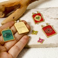 1 Piece Stainless Steel Rhinestone Evil Eye Pendant 14K Real Gold Plated Geometric Moon Charms For Jewelry Necklace Making DIY