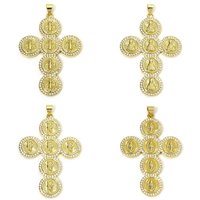 1pc Religious Brass Pendants Gold Color Cross Virgin Mary Micro Pave Clear Cubic Zirconia Charms DIY Necklace Jewelry 5cmx3.2cm