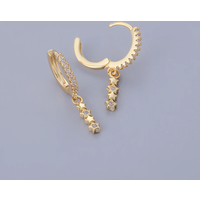 Vintage Light Luxury Stainless Steel Earrings Zircon Star Connected Pendant Hoop Earrings For Women Sweet Party Wedding Jewelry