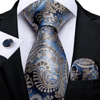 Blue Champagne Paisley Design Wedding Tie For Men Handky Cufflink Gift Mens Necktie Fashion Business Party Dropship Hi-Tie