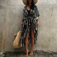 Beach Bathing Suit Stylish Tie Dye Open Front Long Kimono Swimsuit Cover Up for Women
