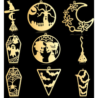 10pcs/lot Stainless Steel Geometric Minimalist Halloween DIY Earring Pendant Charm Wholesale Necklace Making Magic Hat Skull Bat