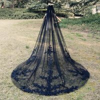 1 Layer Black Lace Wedding Veil Cathedral Length 3 Meters Bridal Veil